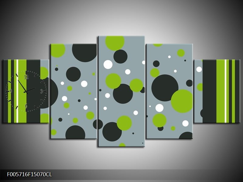 Klok schilderij Cirkel | Grijs, Zwart, Groen | 150x70cm 5Luik