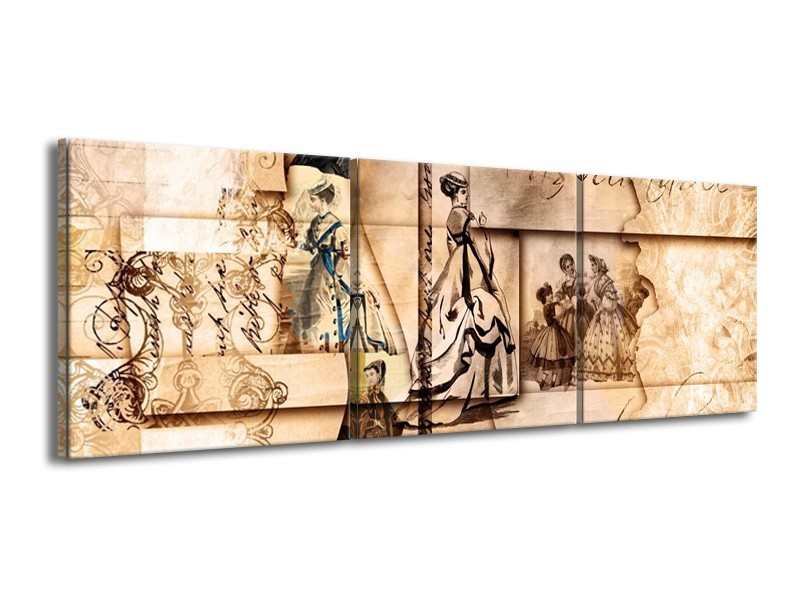 Glas schilderij Vrouw | Bruin, Sepia | 150x50cm 3Luik