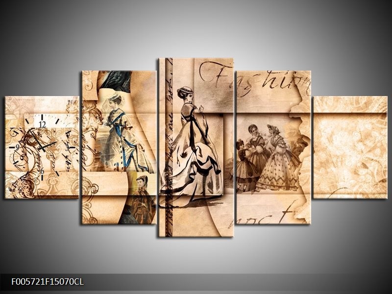 Klok schilderij Vrouw | Bruin, Sepia | 150x70cm 5Luik