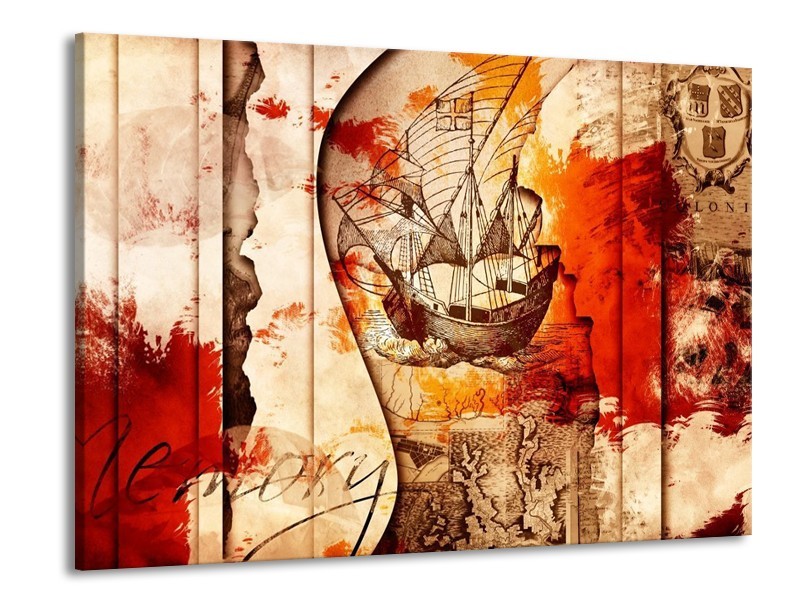 Glas schilderij Boot | Rood, Crème, Bruin | 100x70cm 1Luik