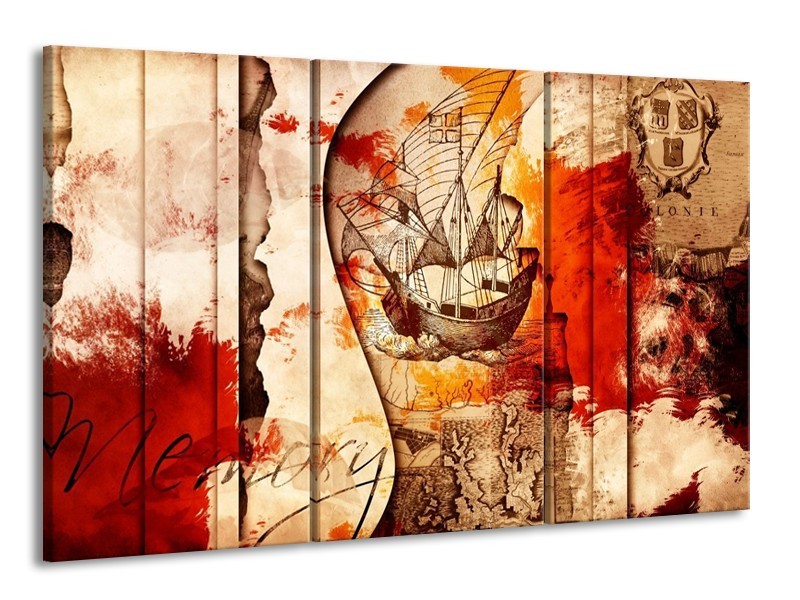 Glas schilderij Boot | Rood, Crème, Bruin | 165x100cm 3Luik