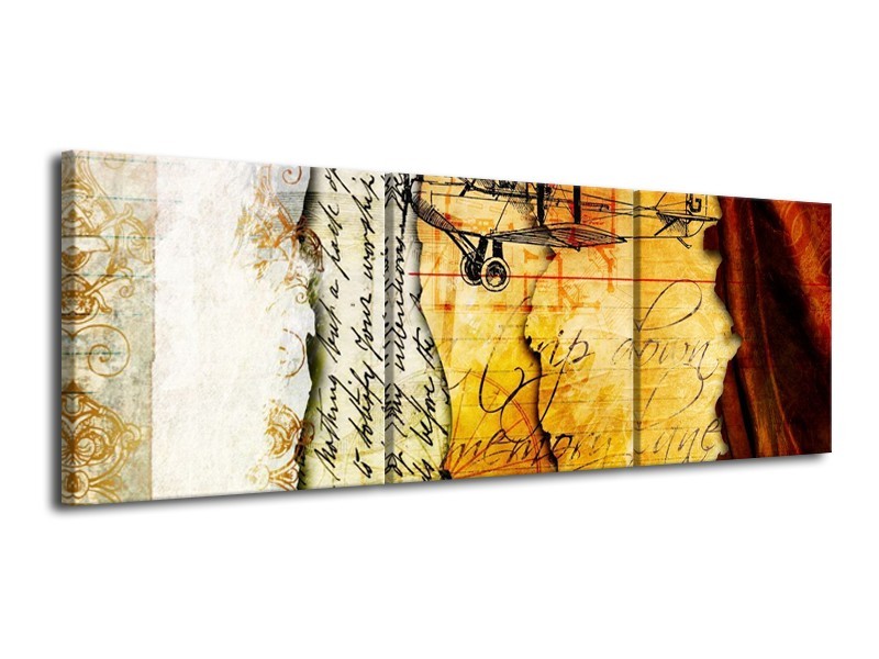 Canvas schilderij Vliegtuig | Geel, Zwart | 120x40cm 3Luik