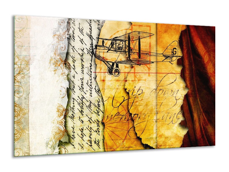 Canvas schilderij Vliegtuig | Geel, Zwart | 120x70cm 1Luik