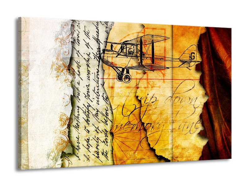 Canvas schilderij Vliegtuig | Geel, Zwart | 140x90cm 1Luik