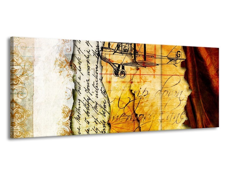 Glas schilderij Vliegtuig | Geel, Zwart | 145x58cm 1Luik