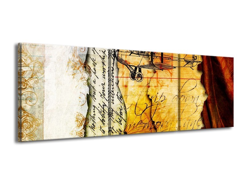 Glas schilderij Vliegtuig | Geel, Zwart | 150x50cm 3Luik