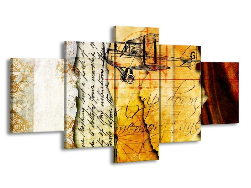 Glas schilderij Vliegtuig | Geel, Zwart | 150x80cm 5Luik