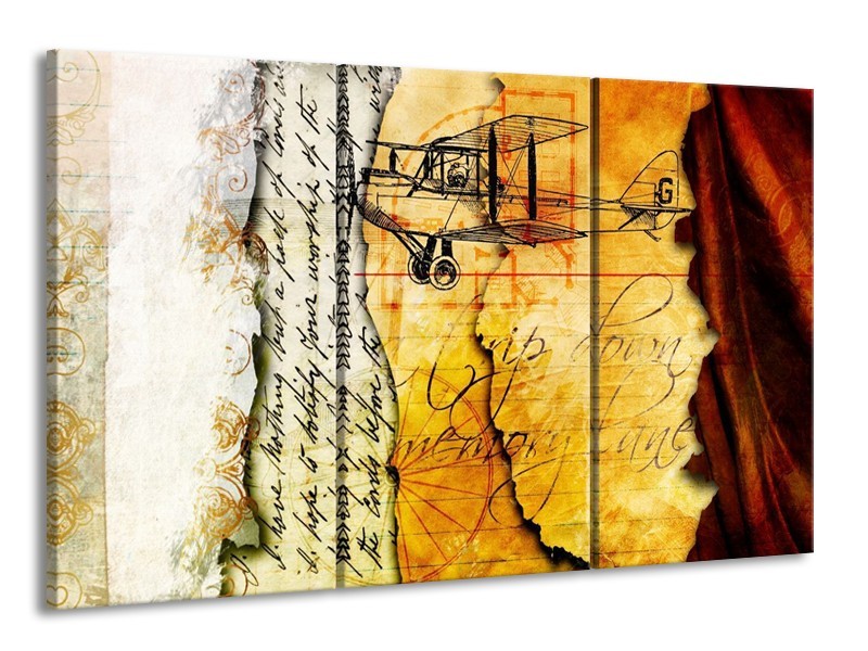 Glas schilderij Vliegtuig | Geel, Zwart | 165x100cm 3Luik