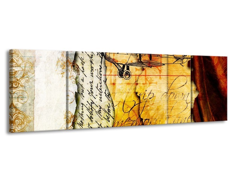 Glas schilderij Vliegtuig | Geel, Zwart | 170x50cm 3Luik