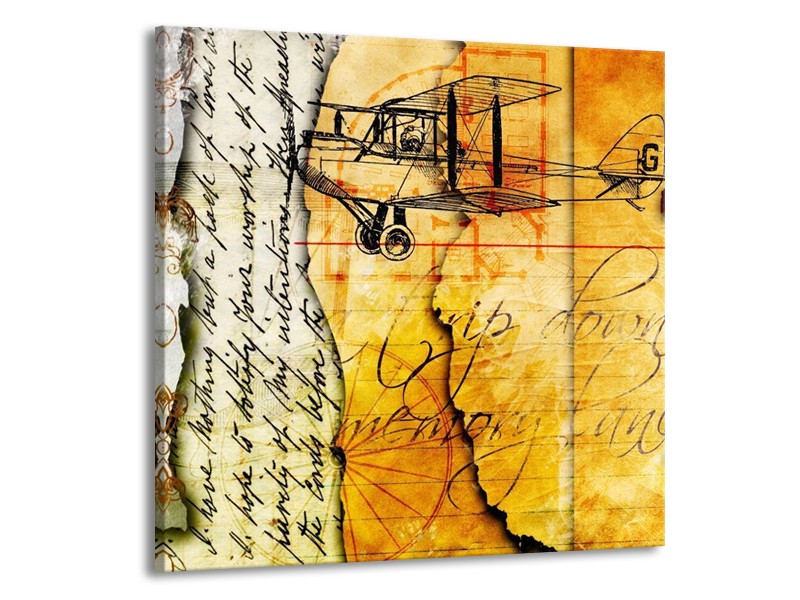 Glas schilderij Vliegtuig | Geel, Zwart | 50x50cm 1Luik
