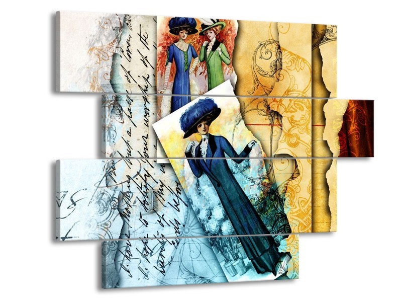Glas schilderij Vrouw | Blauw, Crème | 115x85cm 4Luik