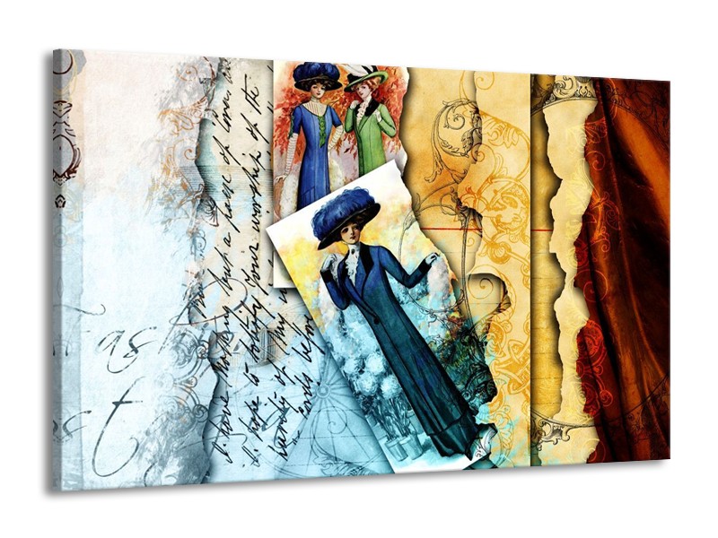 Canvas schilderij Vrouw | Blauw, Crème | 140x90cm 1Luik