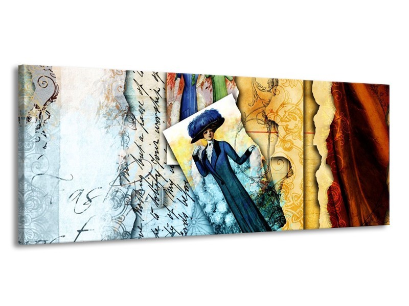 Glas schilderij Vrouw | Blauw, Crème | 145x58cm 1Luik