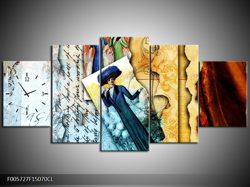 Klok schilderij Vrouw | Blauw, Crème | 150x70cm 5Luik