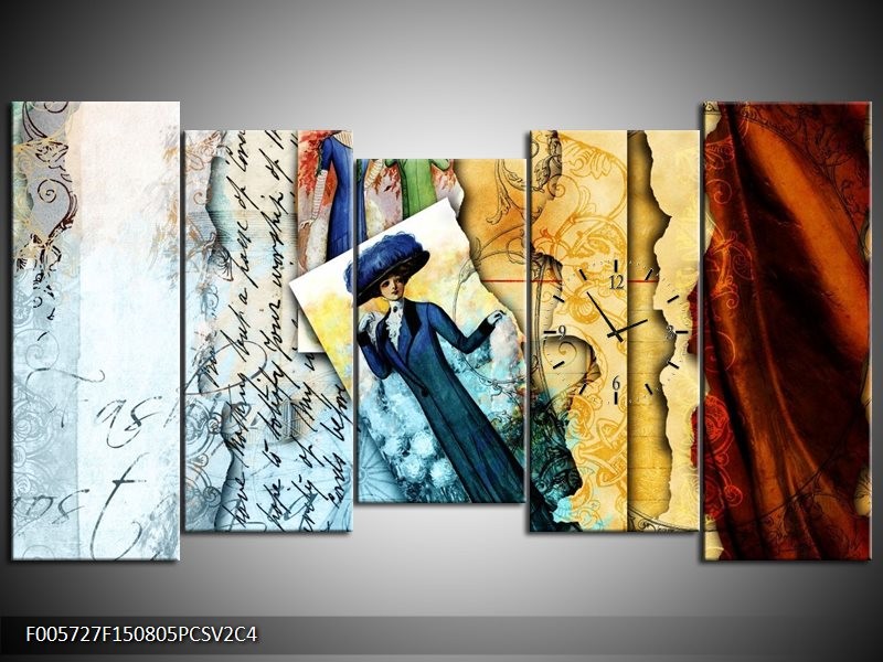 Klok schilderij Vrouw | Blauw, Crème | 150x80cm 5Luik