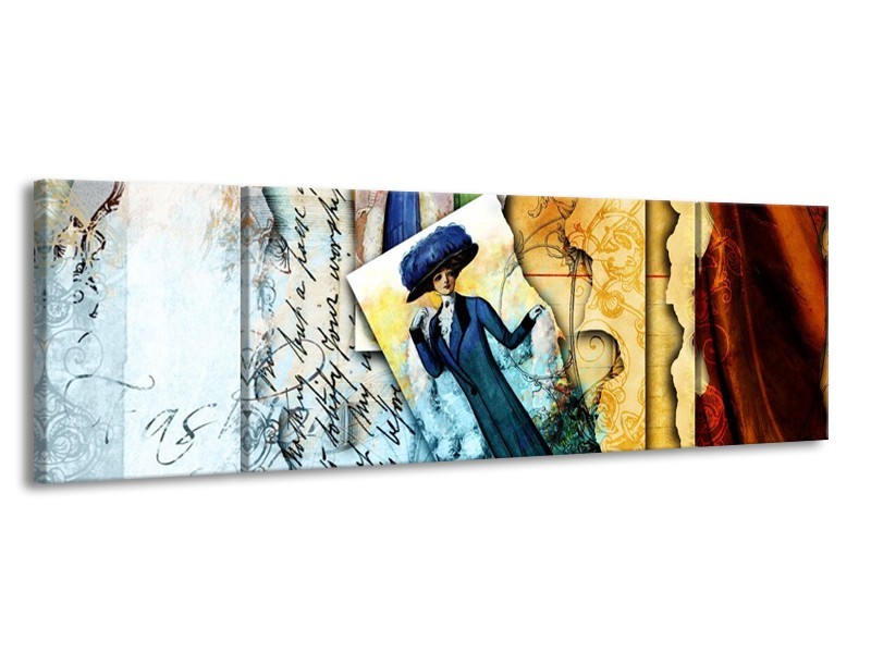 Glas schilderij Vrouw | Blauw, Crème | 170x50cm 3Luik