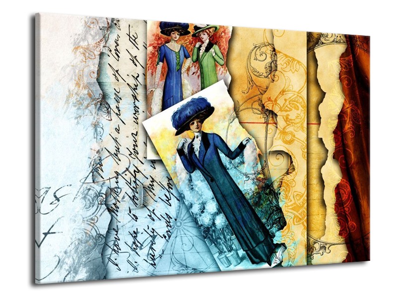 Canvas schilderij Vrouw | Blauw, Crème | 70x50cm 1Luik