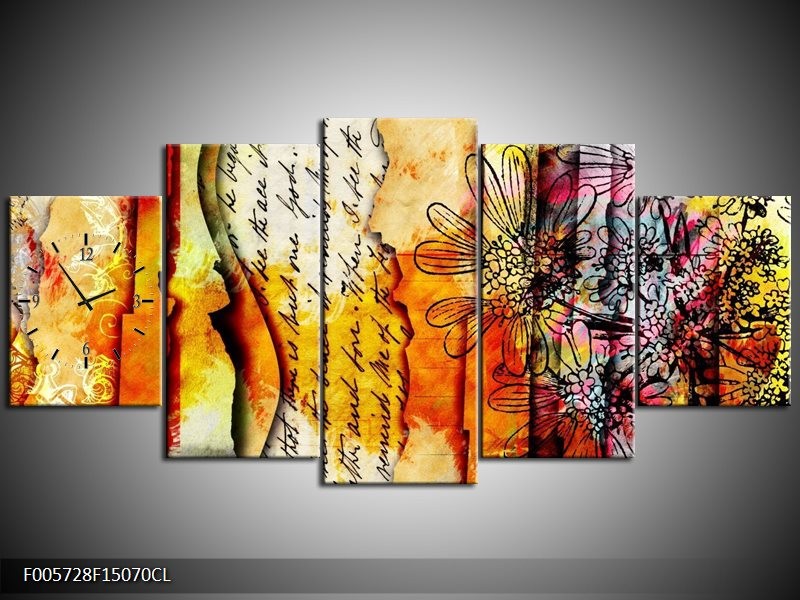 Klok schilderij Art | Geel, Oranje | 150x70cm 5Luik