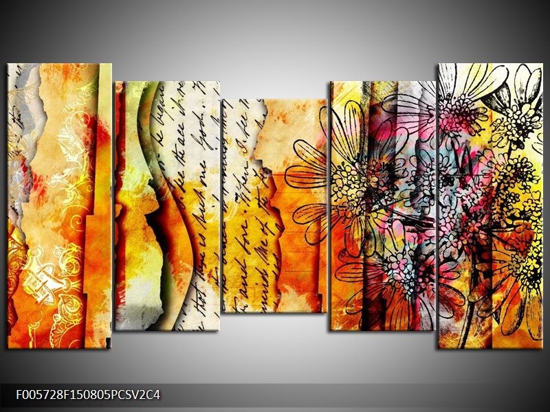 Klok schilderij Art | Geel, Oranje | 150x80cm 5Luik