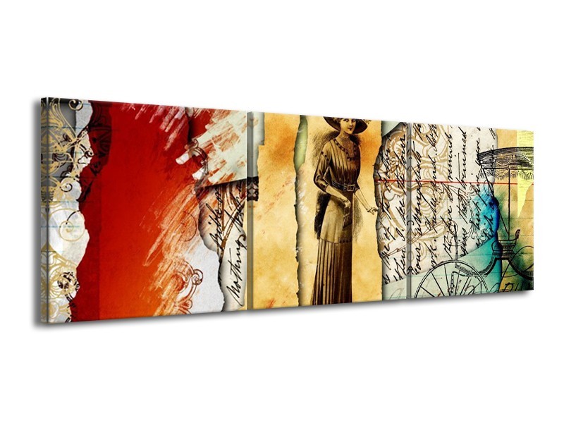 Glas schilderij Vrouw | Bruin, Rood | 150x50cm 3Luik