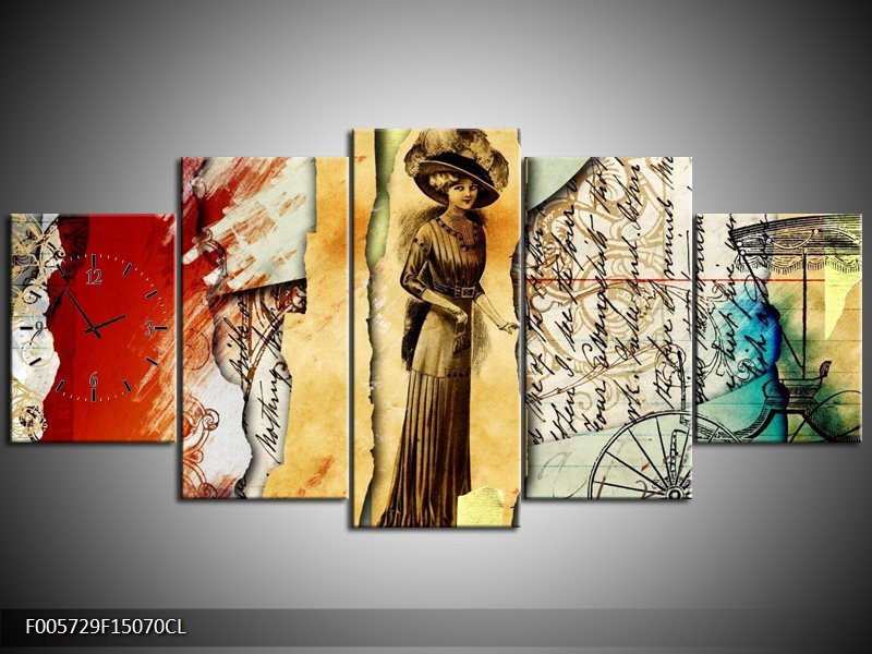 Klok schilderij Vrouw | Bruin, Rood | 150x70cm 5Luik