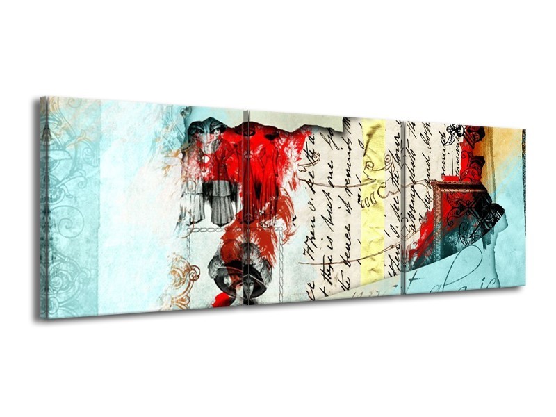 Glas schilderij Art | Rood, Crème | 150x50cm 3Luik