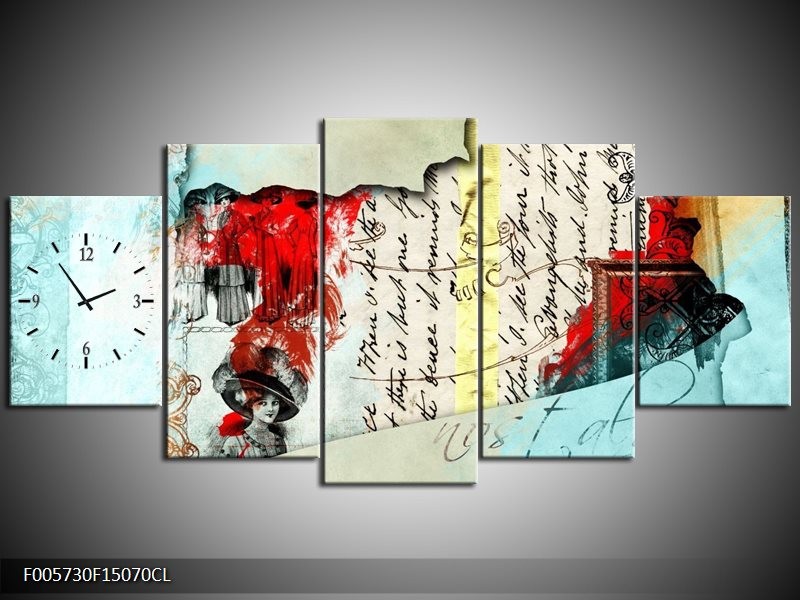 Klok schilderij Art | Rood, Crème | 150x70cm 5Luik