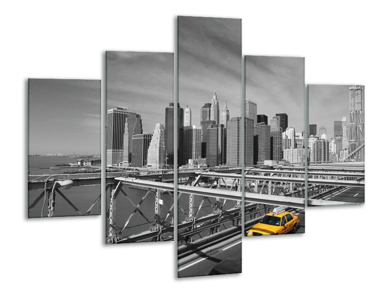 Canvas schilderij Gebouw | Grijs, Geel | 100x70cm 5Luik