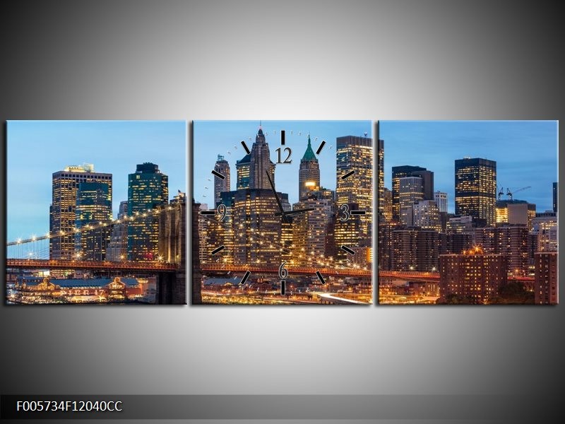 Klok schilderij Brug | Blauw, | 120x40cm 3Luik