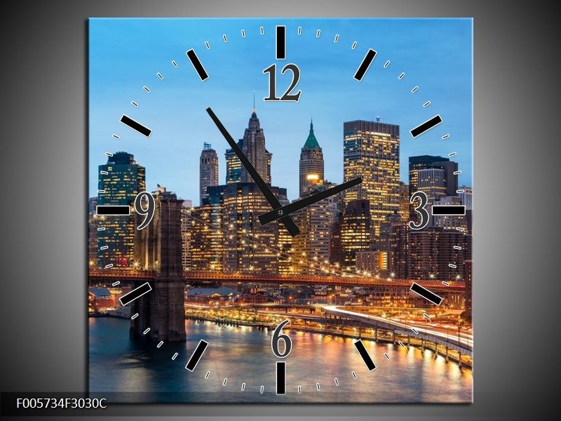 Klok schilderij Brug | Blauw, | 30x30cm 1Luik