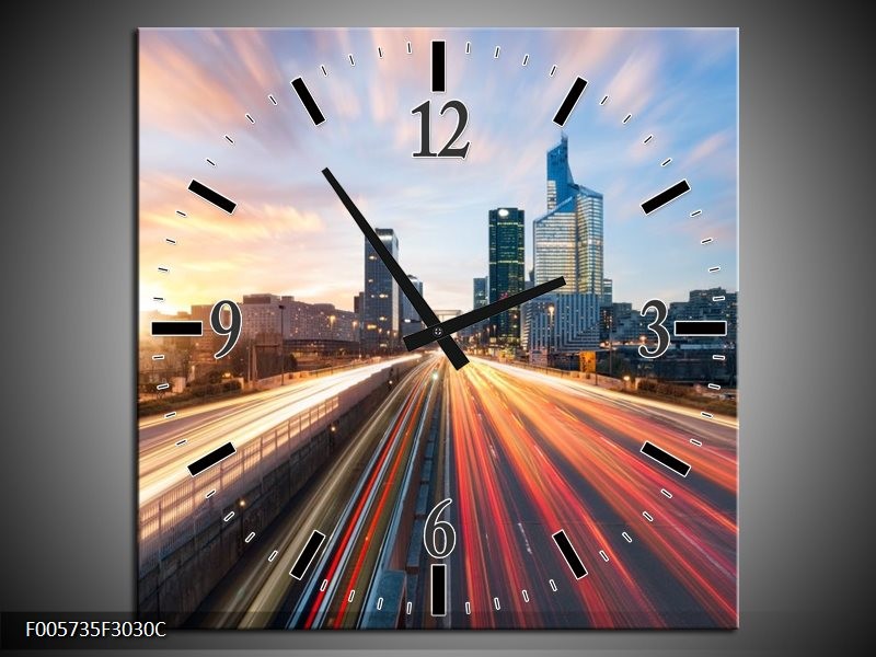 Klok schilderij Weg | Blauw, Rood | 30x30cm 1Luik