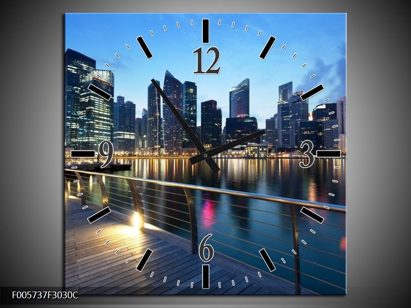 Klok schilderij Gebouw | Blauw | 30x30cm 1Luik