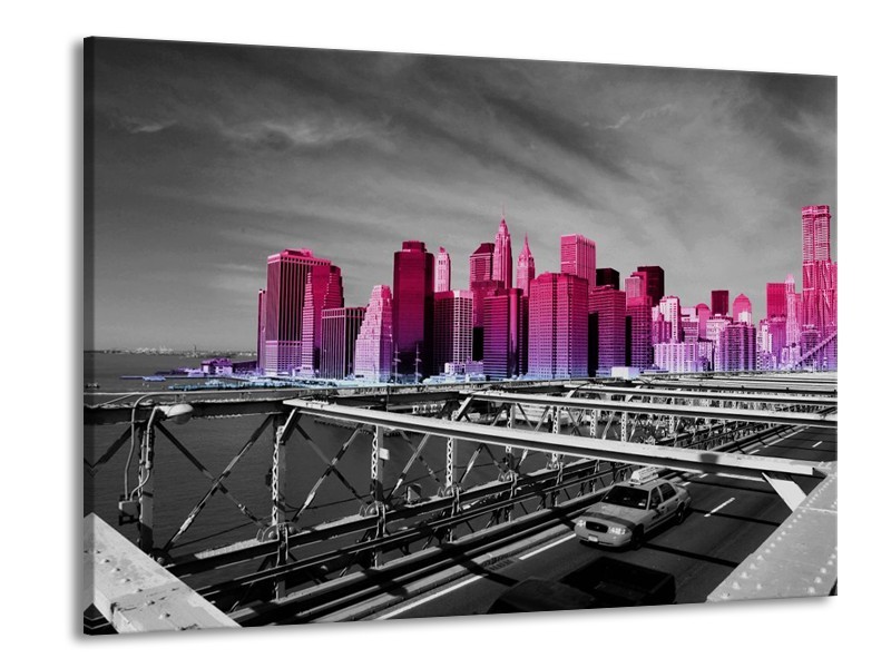 Glas schilderij New York | Paars, Grijs, Zwart | 100x70cm 1Luik