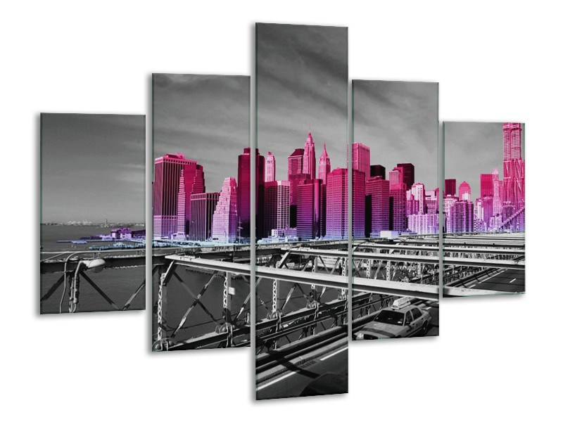 Glas schilderij New York | Paars, Grijs, Zwart | 100x70cm 5Luik