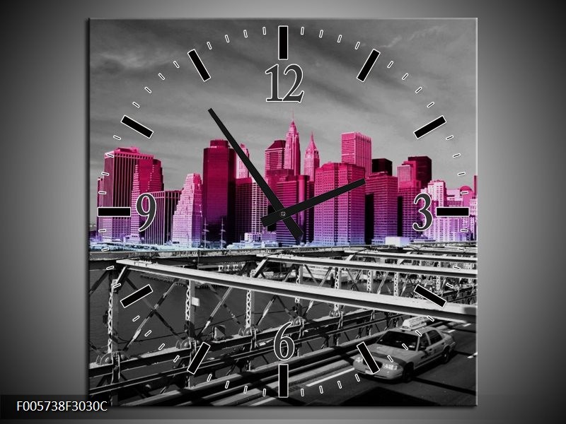 Klok schilderij New York | Paars, Grijs, Zwart | 30x30cm 1Luik