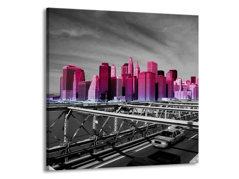 Canvas schilderij New York | Paars, Grijs, Zwart | 70x70cm 1Luik