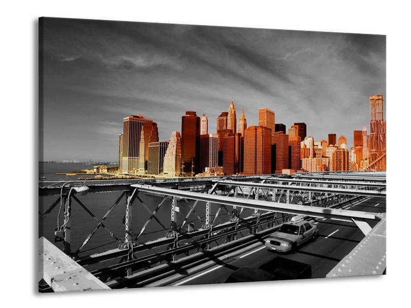 Glas schilderij New York | Oranje, Grijs, Zwart | 100x70cm 1Luik