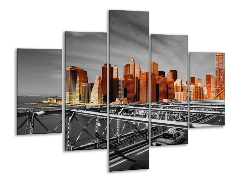 Glas schilderij New York | Oranje, Grijs, Zwart | 100x70cm 5Luik