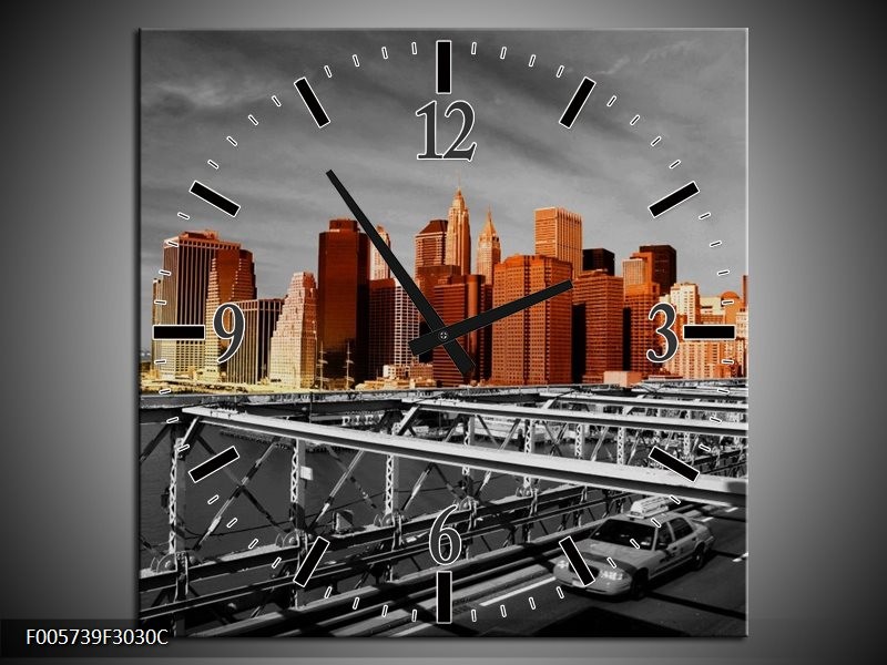 Klok schilderij New York | Oranje, Grijs, Zwart | 30x30cm 1Luik