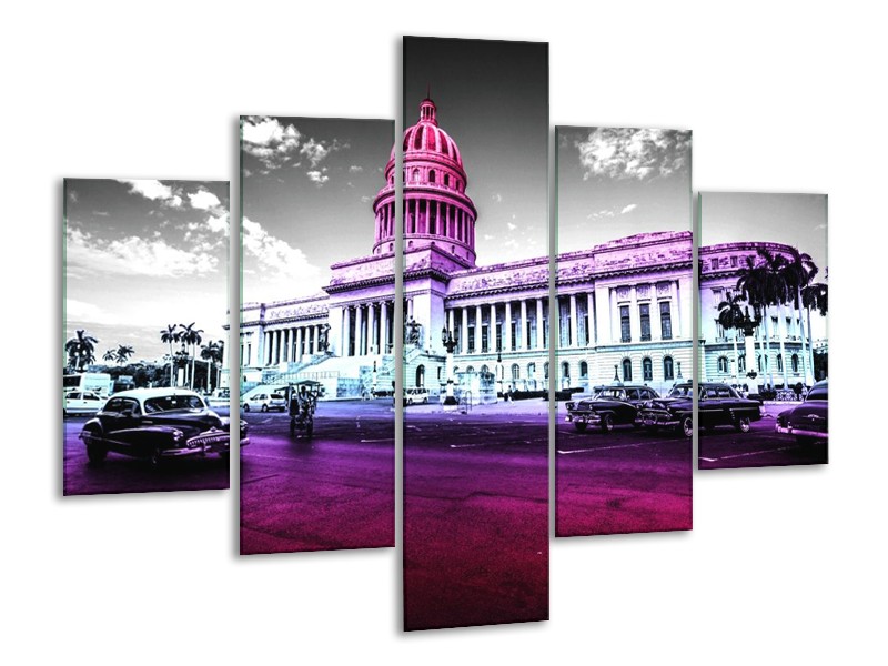 Glas schilderij Gebouw | Paars, Zwart | 100x70cm 5Luik