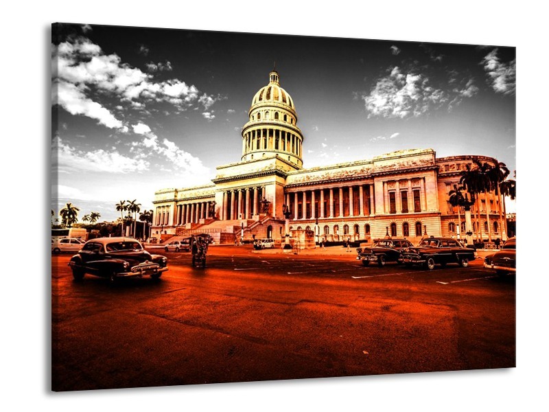 Glas schilderij Gebouw | Rood, Oranje, Grijs | 100x70cm 1Luik