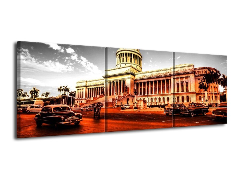 Canvas schilderij Gebouw | Rood, Oranje, Grijs | 120x40cm 3Luik