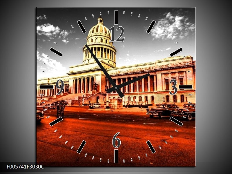 Klok schilderij Gebouw | Rood, Oranje, Grijs | 30x30cm 1Luik