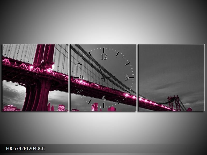 Klok schilderij Brug | Paars, Grijs, Zwart | 120x40cm 3Luik