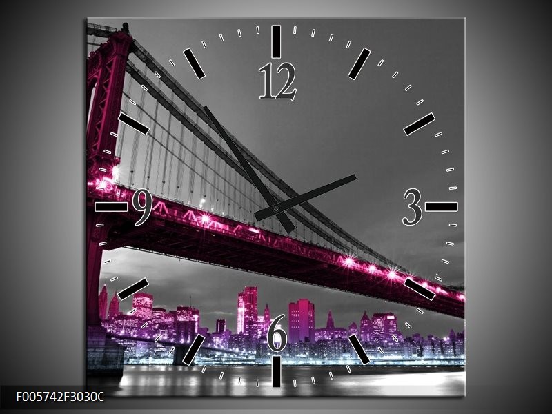 Klok schilderij Brug | Paars, Grijs, Zwart | 30x30cm 1Luik