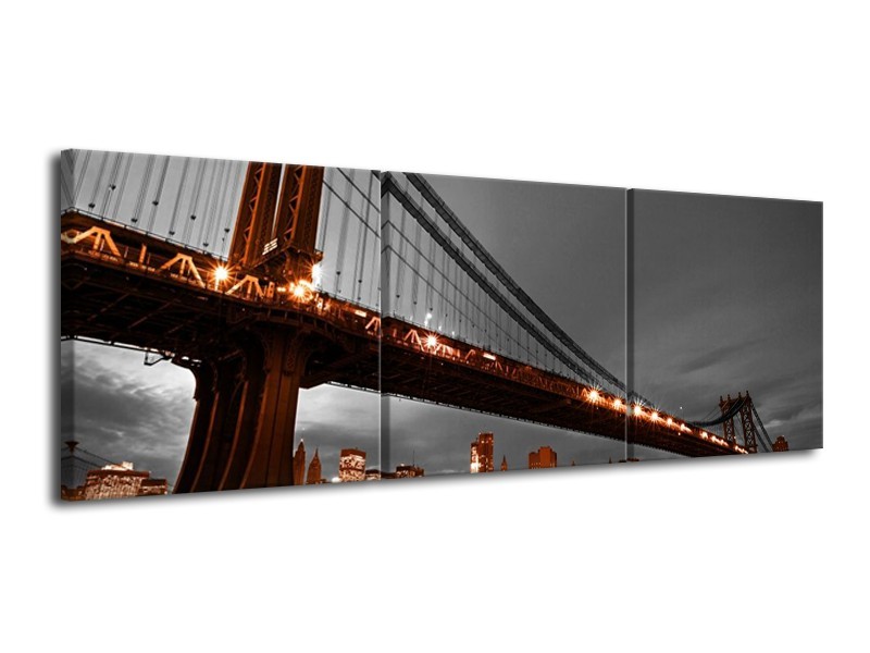 Canvas schilderij Brug | Oranje, Grijs | 120x40cm 3Luik