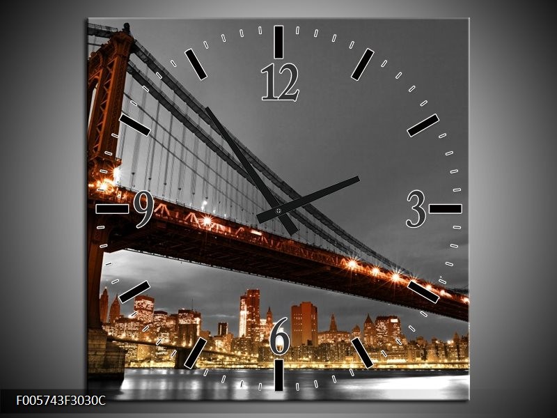 Klok schilderij Brug | Oranje, Grijs | 30x30cm 1Luik