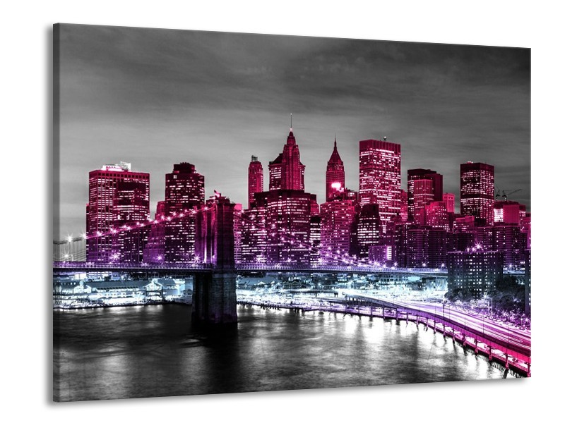 Glas schilderij New York | Paars, Zwart | 100x70cm 1Luik