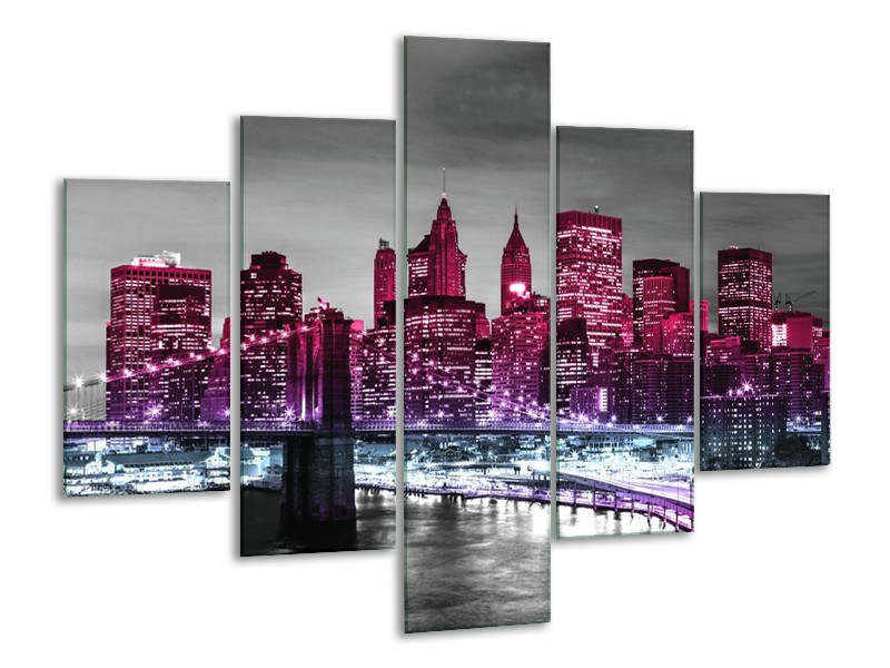 Glas schilderij New York | Paars, Zwart | 100x70cm 5Luik