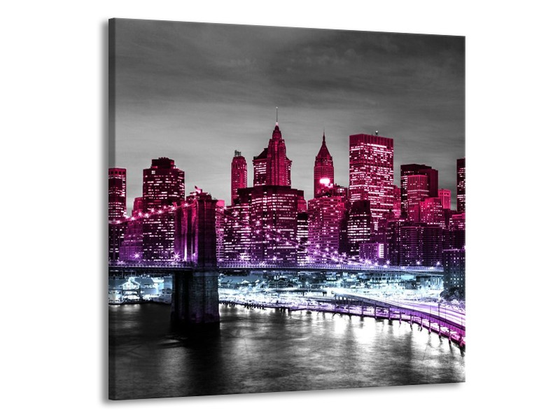 Canvas schilderij New York | Paars, Zwart | 70x70cm 1Luik